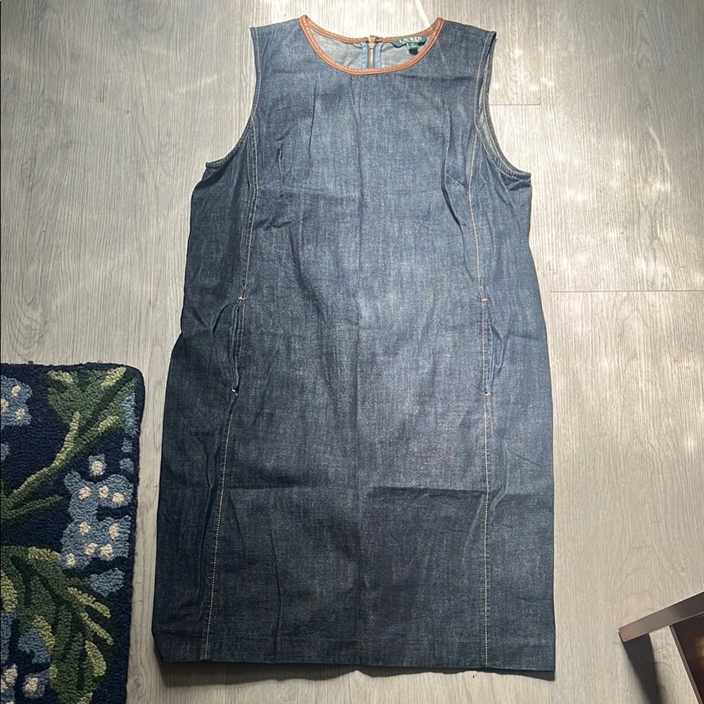 Ralph Lauren Denim Sleeveless Dress with Tan Trim